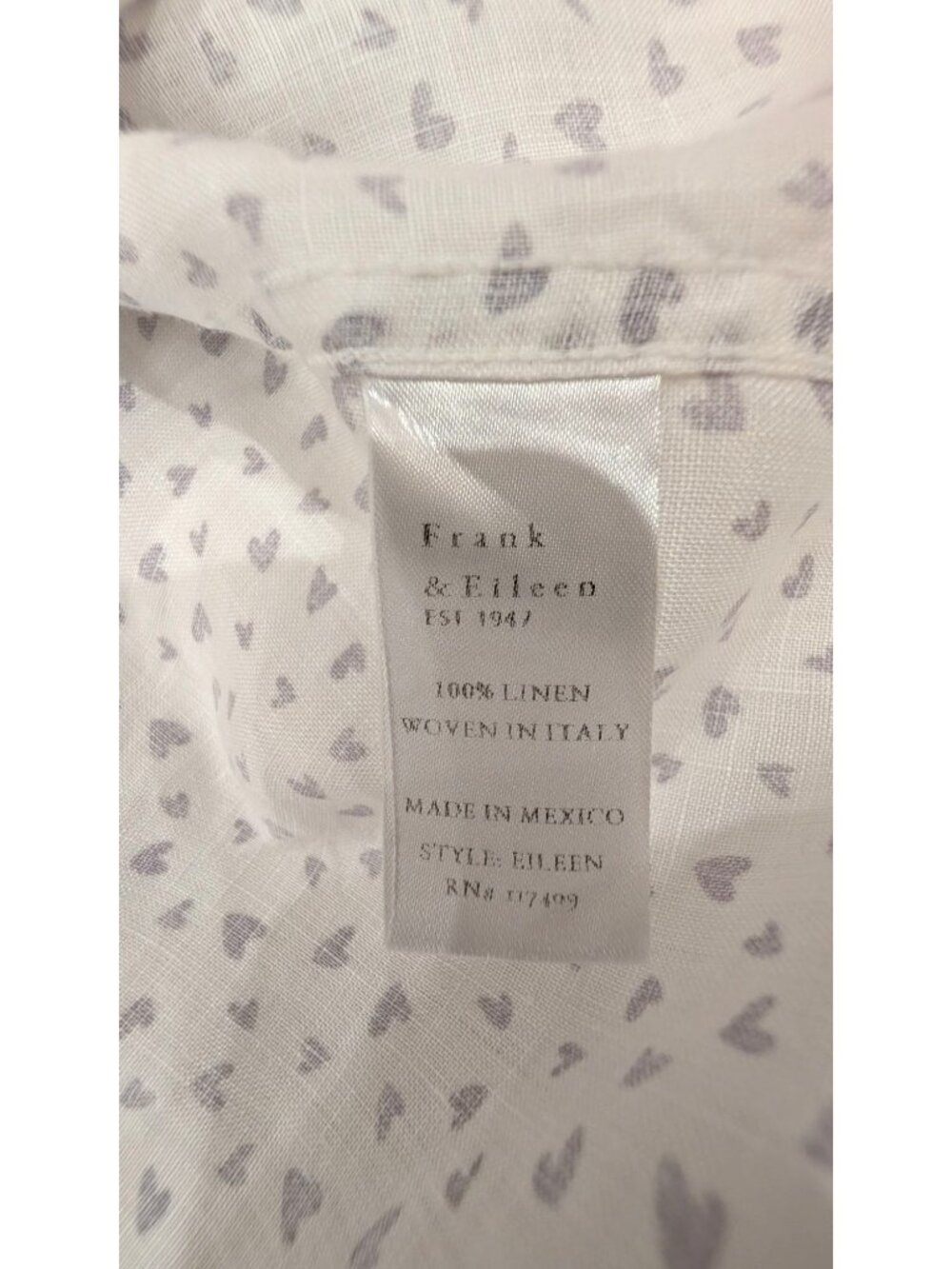 Frank & Eileen 100% Italian Linen Eileen Shirt, Gray Hearts, Women XL - Picture 10 of 14
